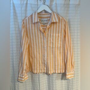 Lola River 100% Cotton Orange Sherbet Striped Button Down Beach Vacation Shirt